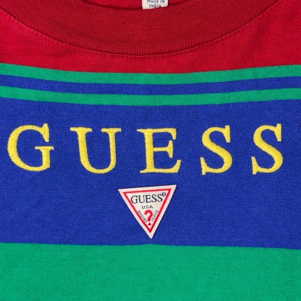 Guess T Shirt Mens Large Multi Color Striped Guess Originals Cotton 90s Hip Hop - Picture 4 of 12